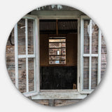 Wooden Walls and Windows' Landscape Metal Circle Wall Art