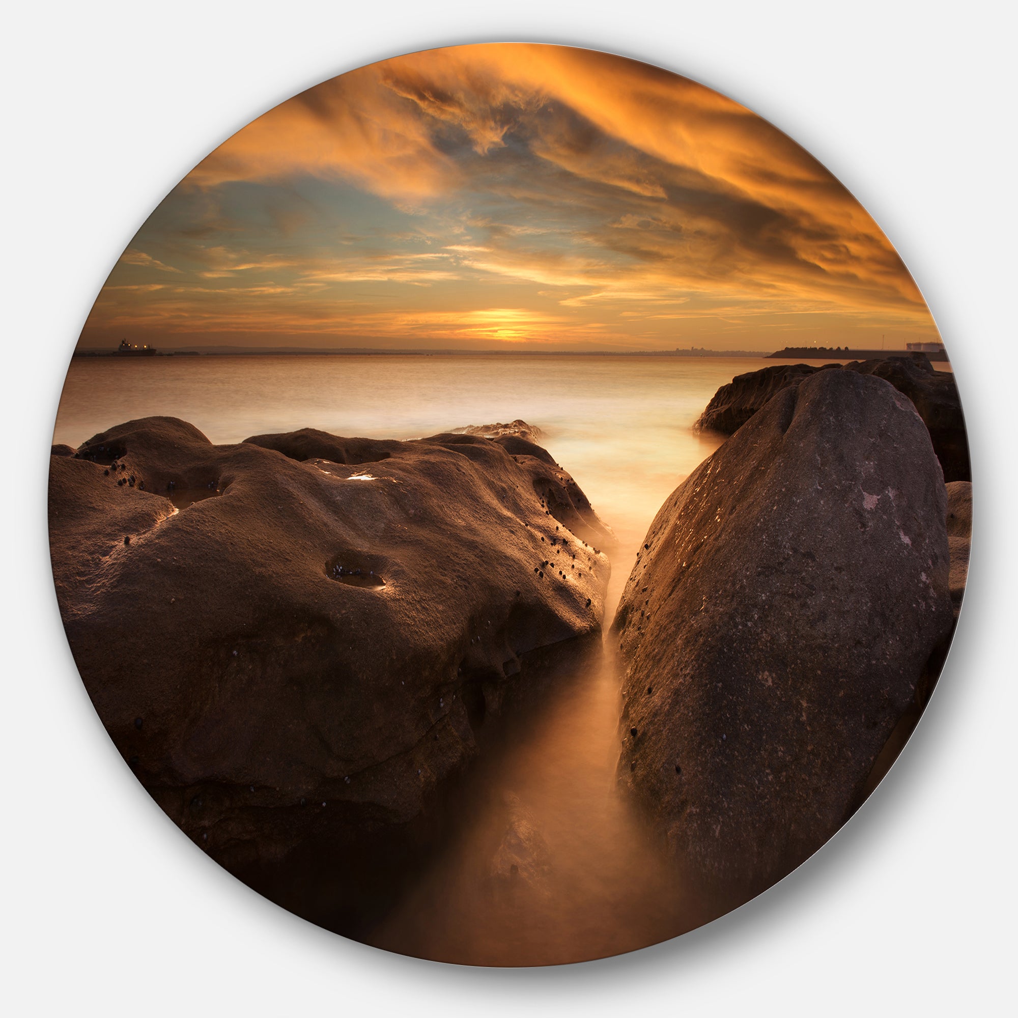 Large Rocks at La Perouse Bridge' Large Seashore Metal Circle Wall Art