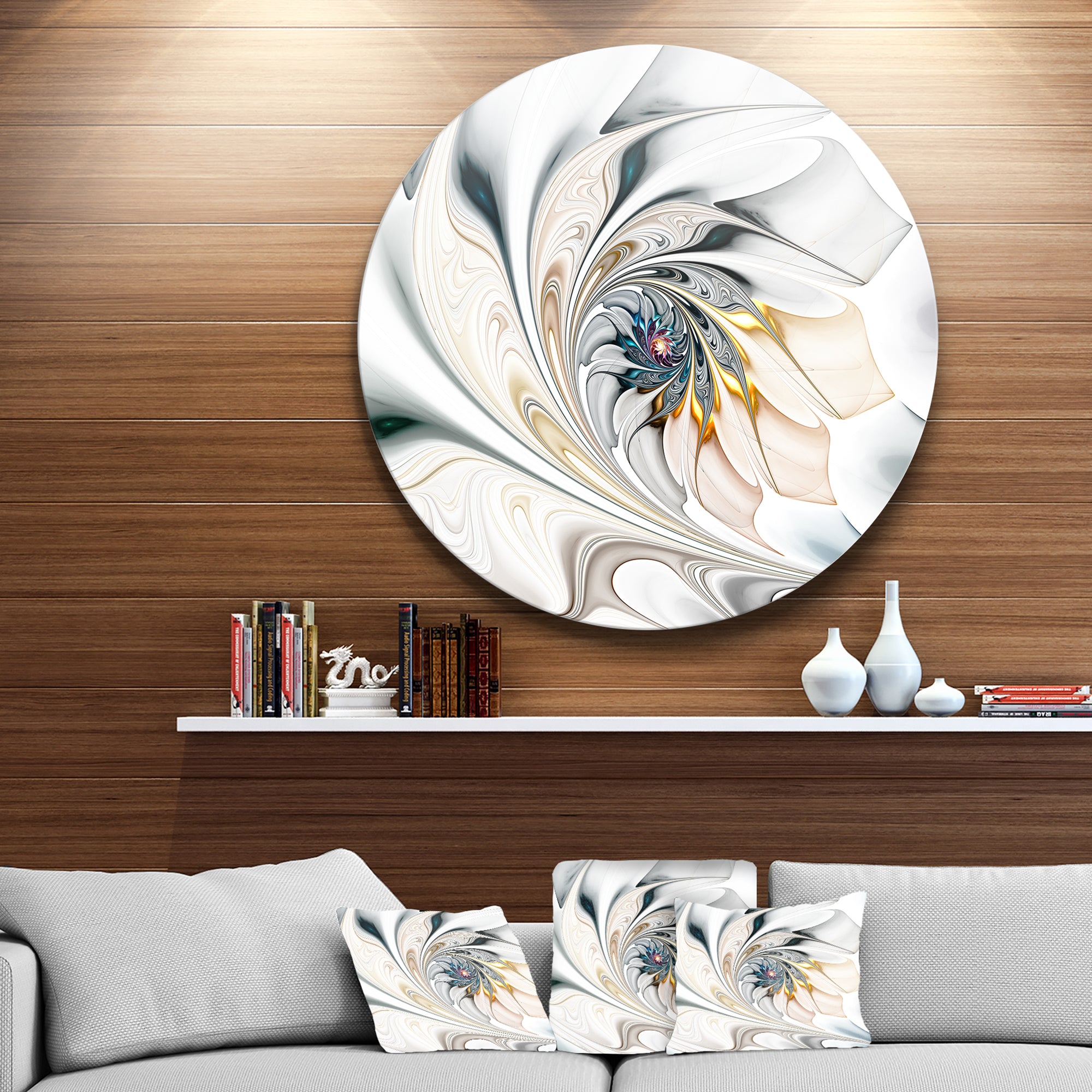 White Stained Glass Floral Art' Large Floral Metal Circle Wall Art