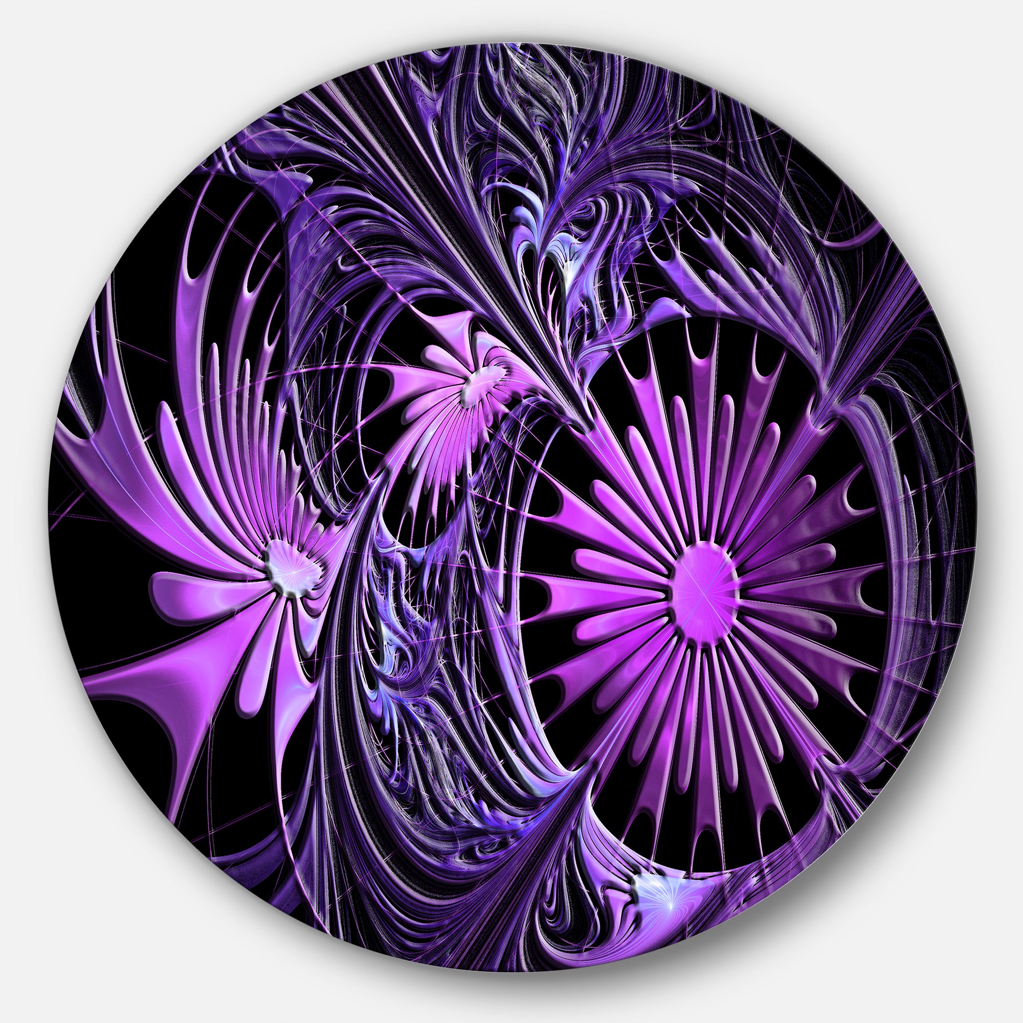 Embossed Purple Floral Shapes' Large Floral Metal Circle Wall Art