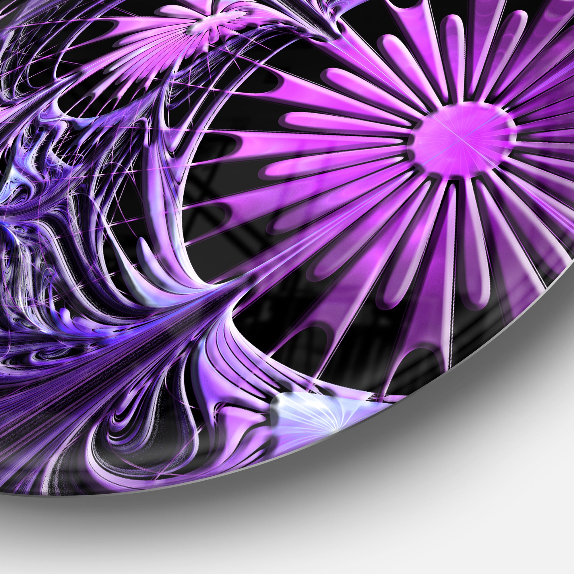 Embossed Purple Floral Shapes' Large Floral Metal Circle Wall Art