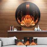 Bright Orange Glossy Fractal Flower' Large Floral Metal Circle Wall Art