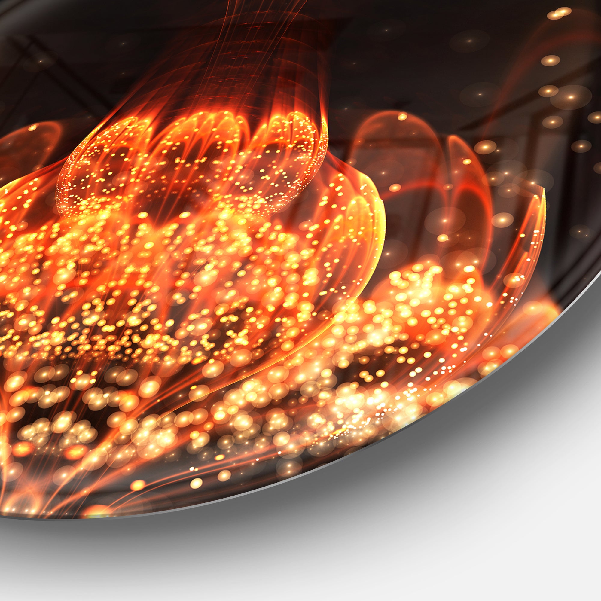 Bright Orange Glossy Fractal Flower' Large Floral Metal Circle Wall Art