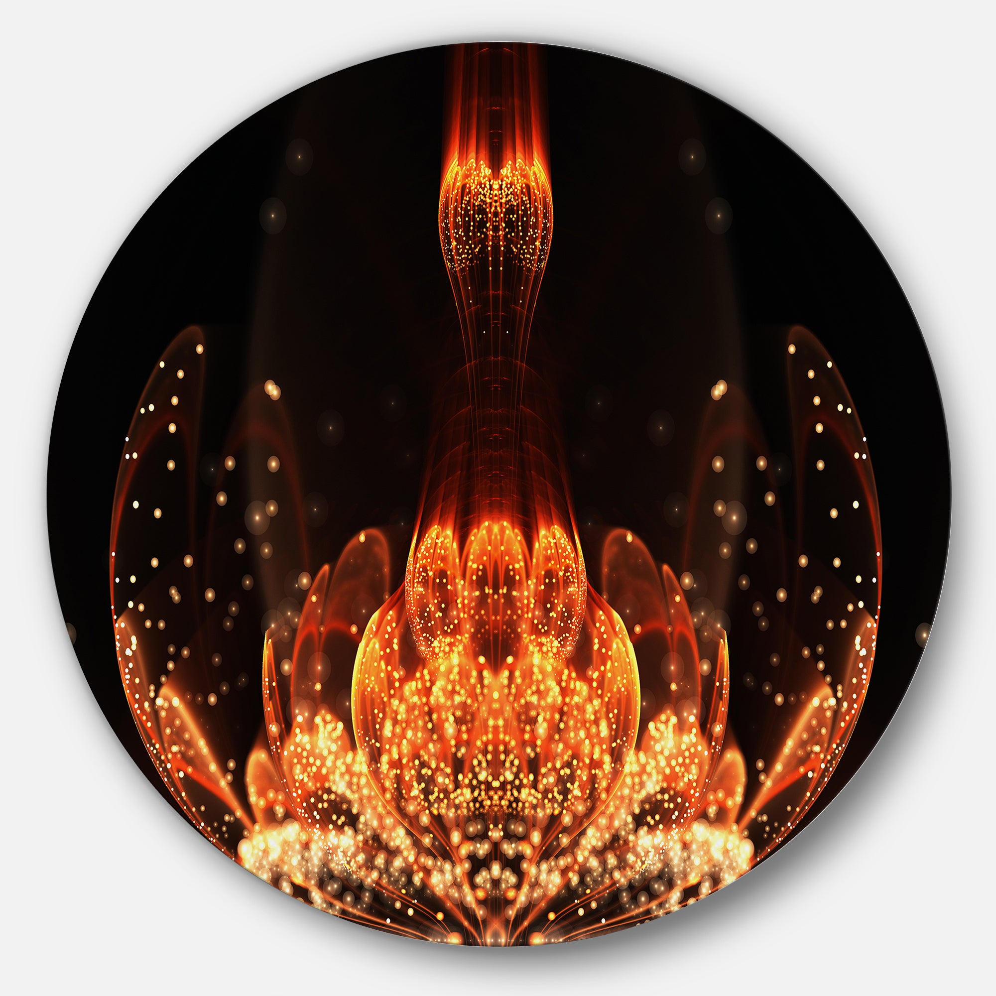 Bright Orange Glossy Fractal Flower' Large Floral Metal Circle Wall Art
