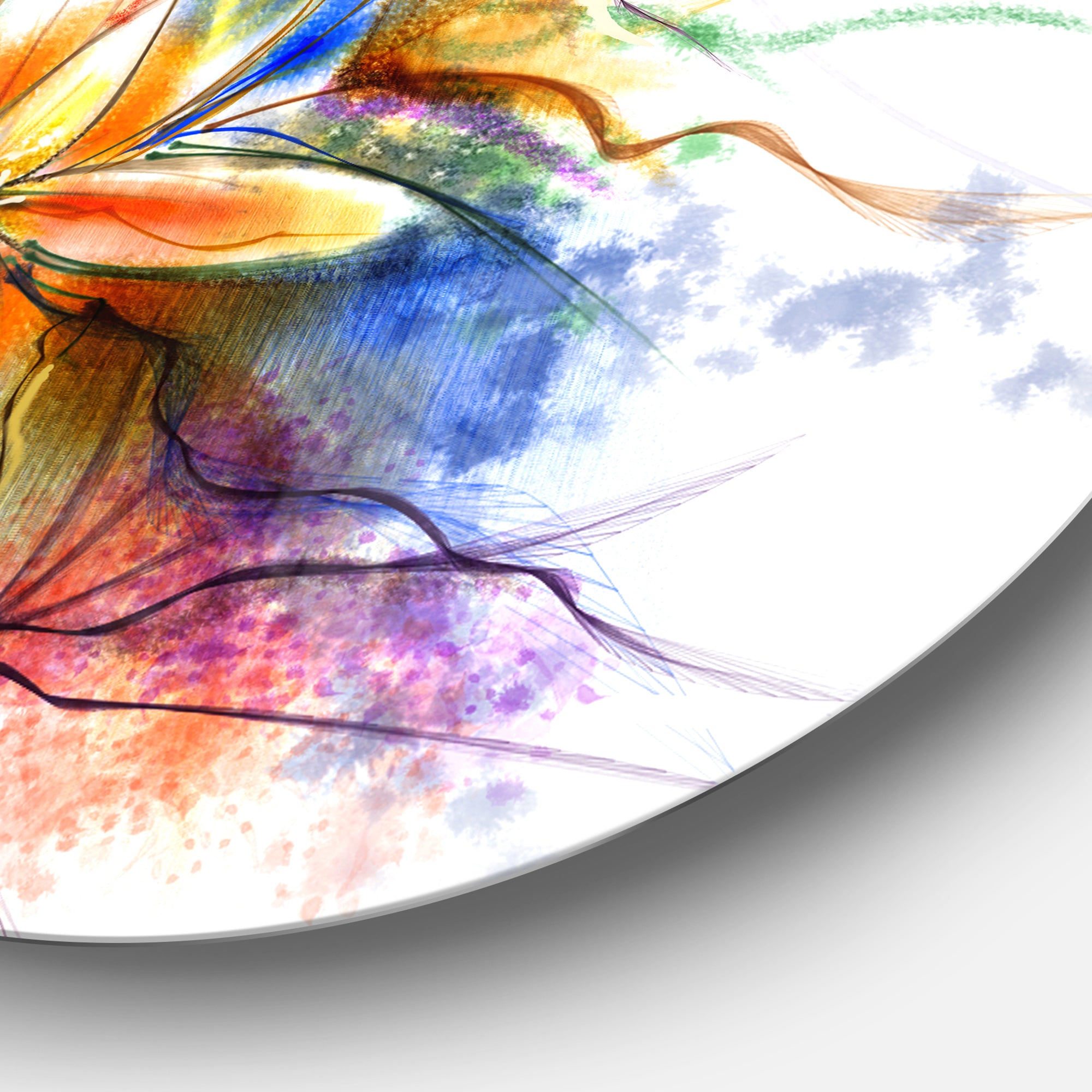 Abstract Multi color Flower Fusion' Large Flower Metal Circle Wall Art