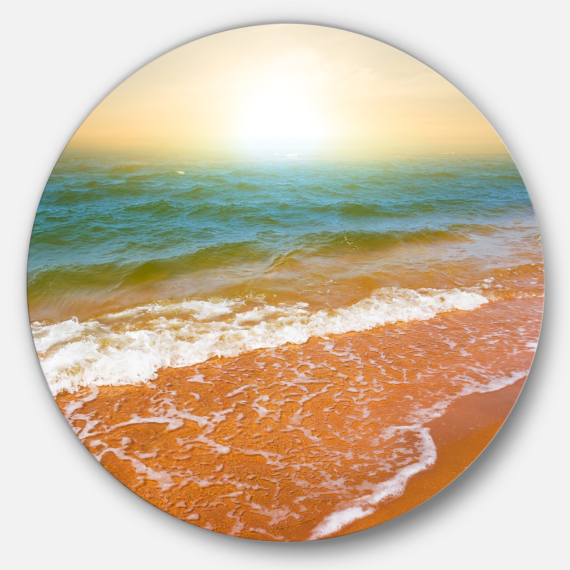Clear Waters in Early Morning Beach' Large Seashore Metal Circle Wall Art