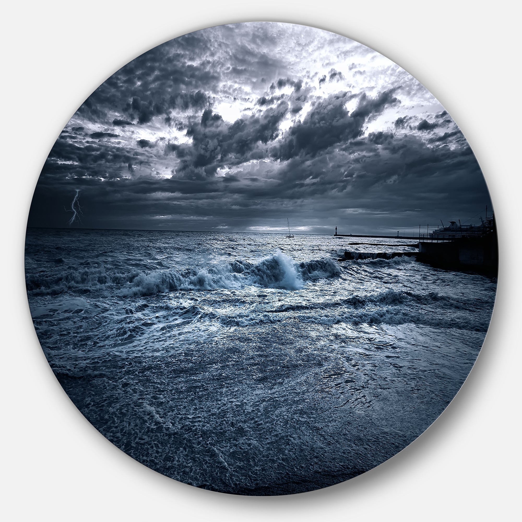 Sochi Sea Storm in Blue' Landscape Metal Circle Wall Art