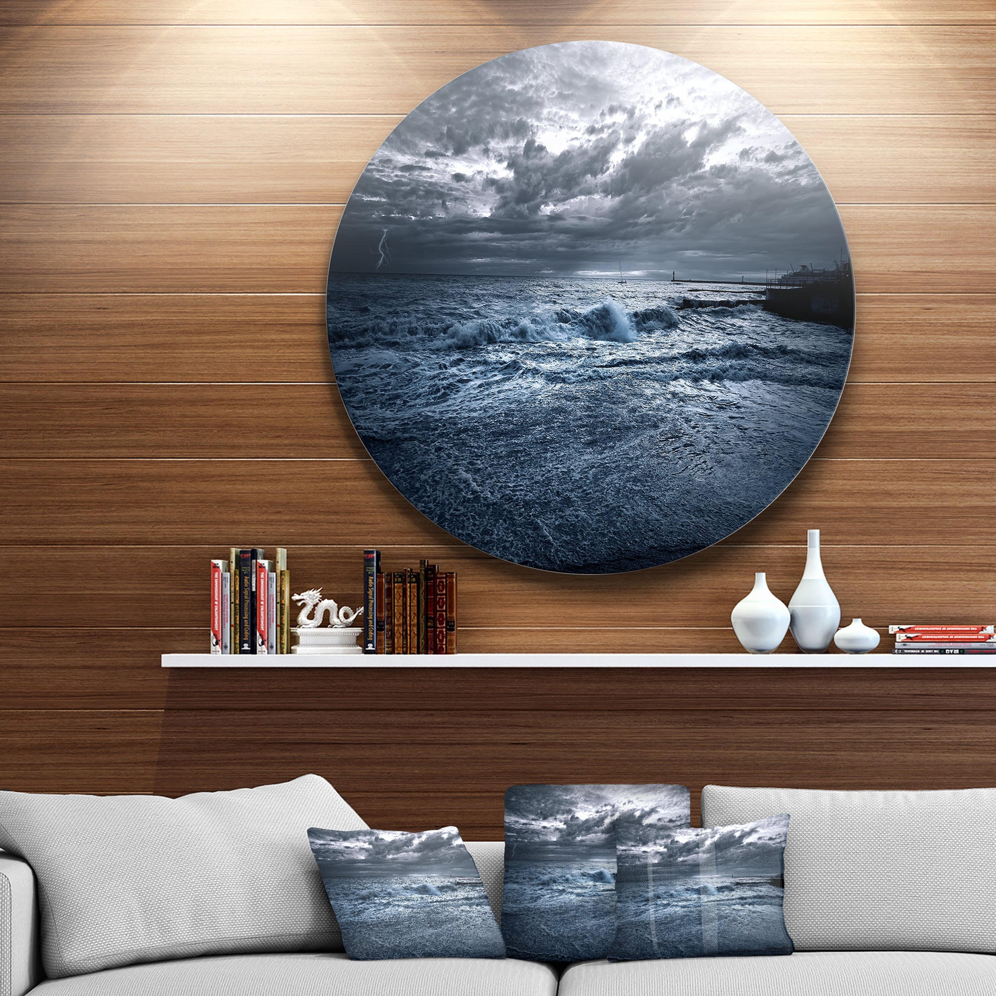 Sochi Sea Storm in Blue' Landscape Metal Circle Wall Art
