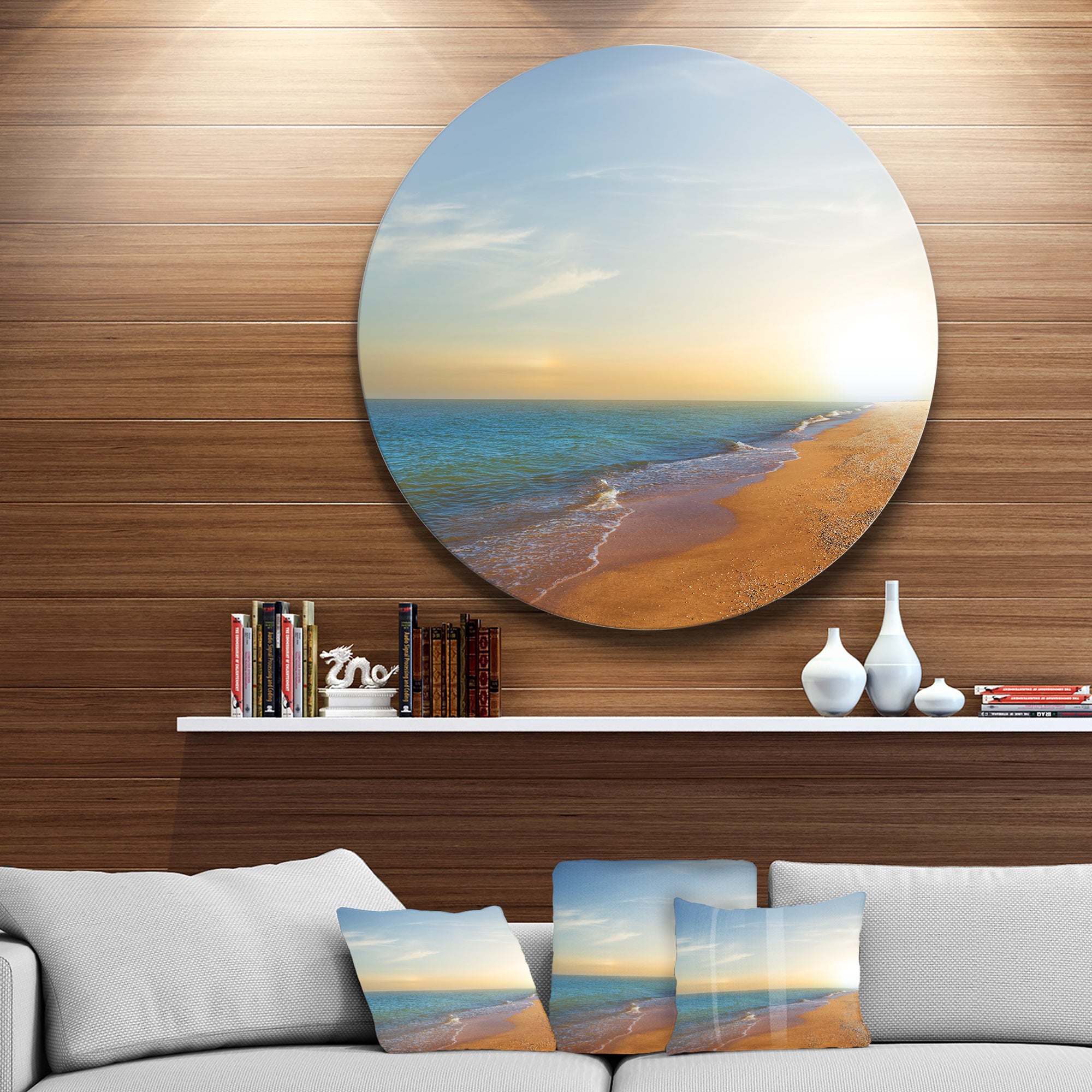 Quiet Evening Blue Beach' Large Seashore Metal Circle Wall Art