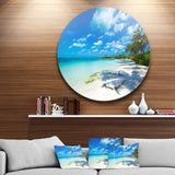 Tropical Beach with Palm Shadows' Large Seashore Metal Circle Wall Art