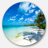 Tropical Beach with Palm Shadows' Large Seashore Metal Circle Wall Art