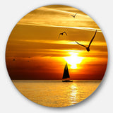 Bright Yellow Beach with Birds' Large Seashore Metal Circle Wall Art