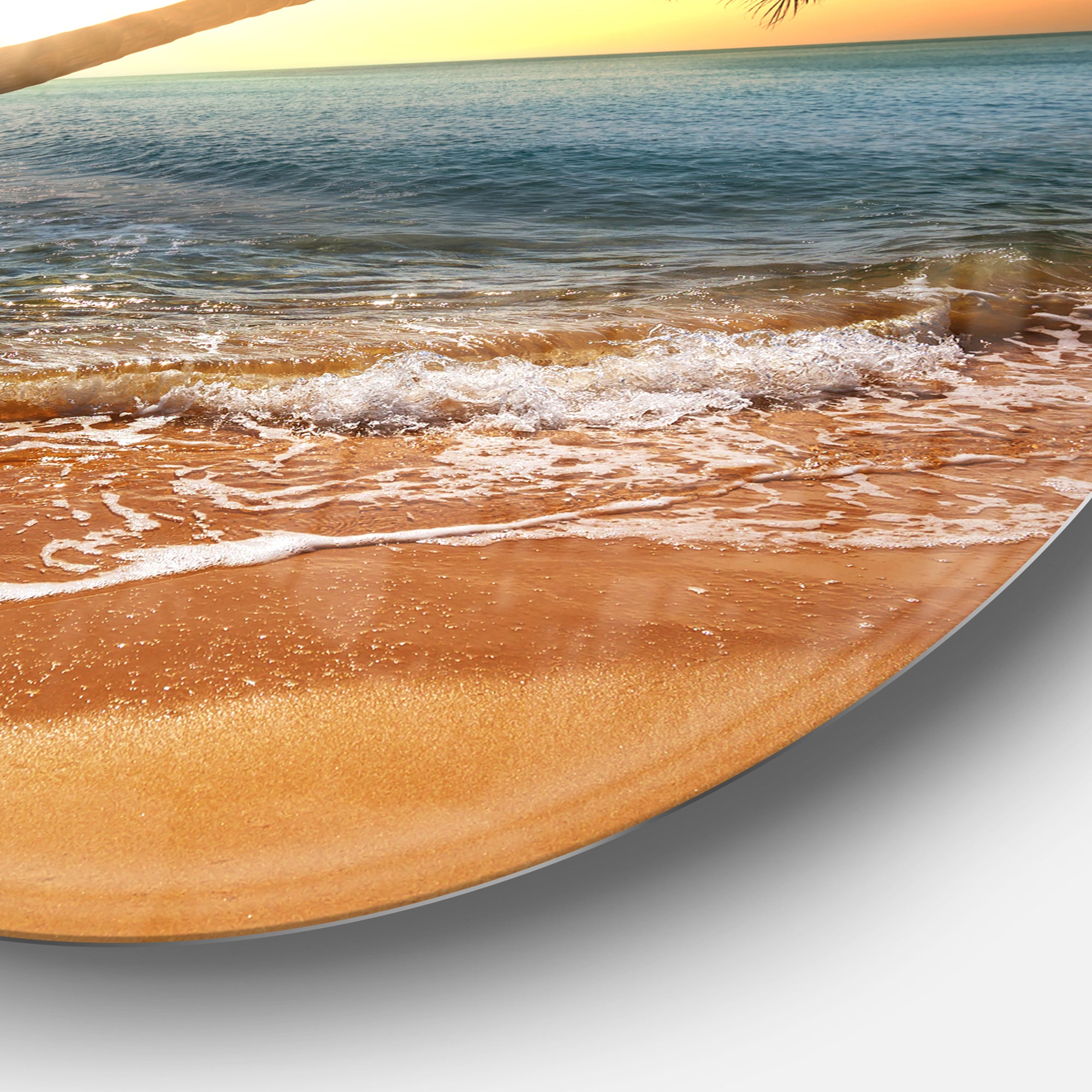 Beautiful Sunset on Tropical Beach' Large Seashore Metal Circle Wall Art