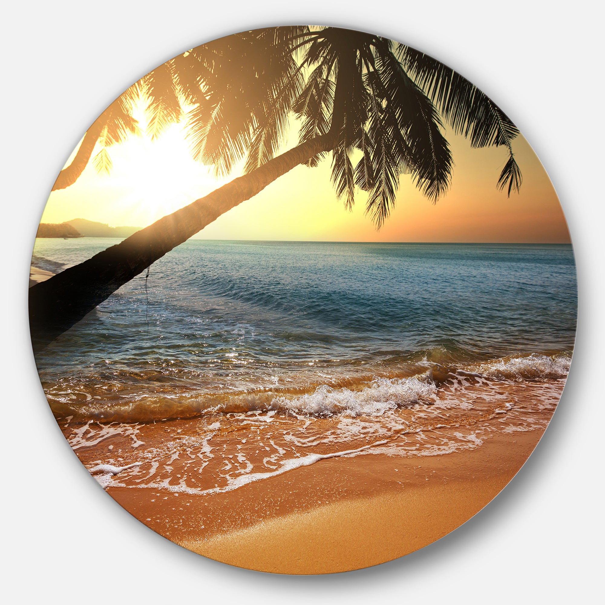 Beautiful Sunset on Tropical Beach' Large Seashore Metal Circle Wall Art