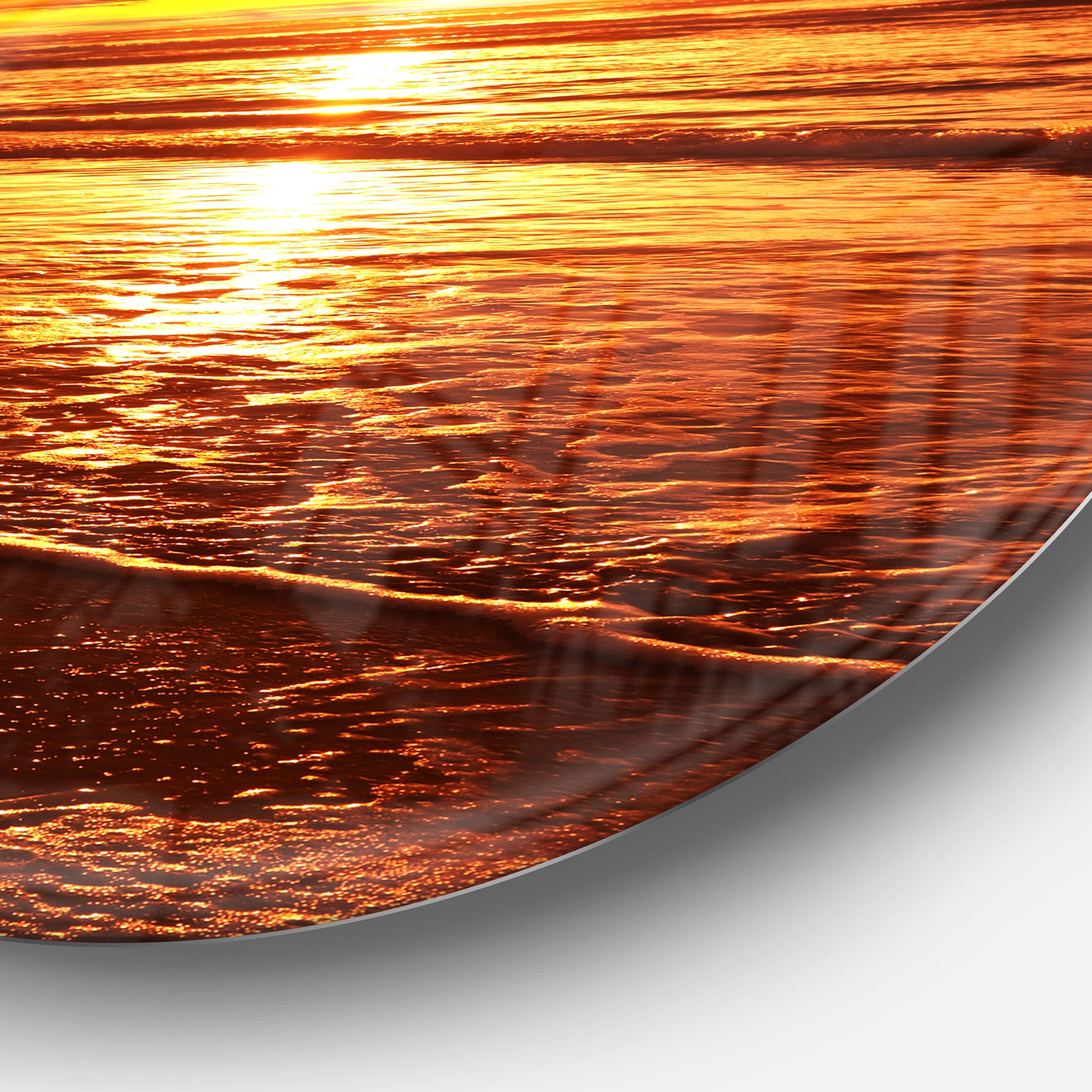 Colorful Sunset Mirrored in Waters' Beach Metal Circle Wall Art