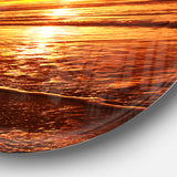 Colorful Sunset Mirrored in Waters' Beach Metal Circle Wall Art