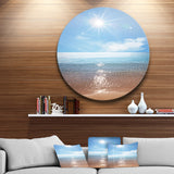 Serene Seascape with Bright Sun' Beach Metal Circle Wall Art