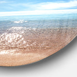 Serene Seascape with Bright Sun' Beach Metal Circle Wall Art