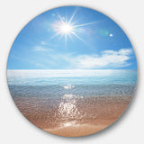 Serene Seascape with Bright Sun' Beach Metal Circle Wall Art