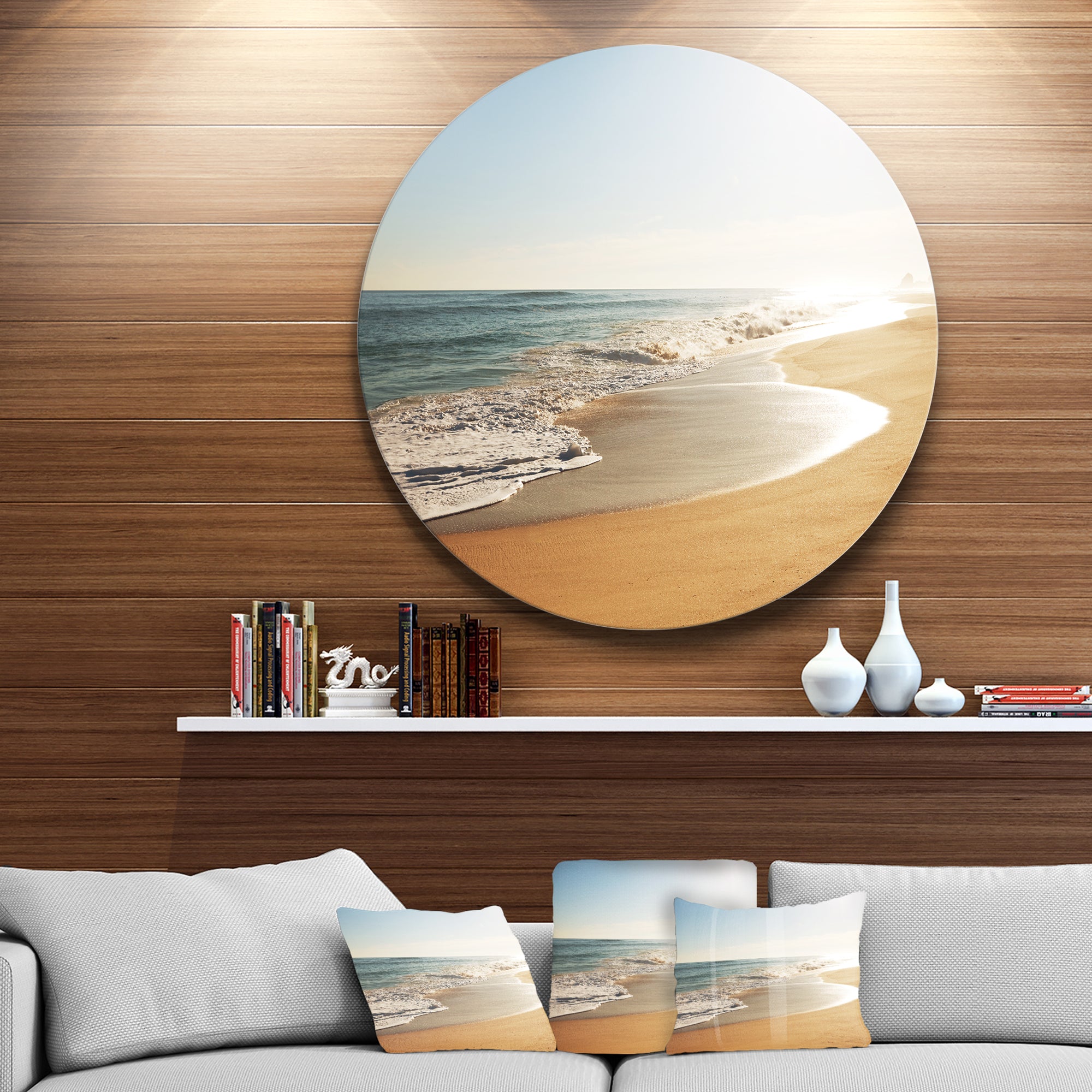 Wide Seashore with Crystal Waters' Beach Metal Circle Wall Art