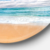 Peaceful Seashore under White Clouds' Beach Metal Circle Wall Art