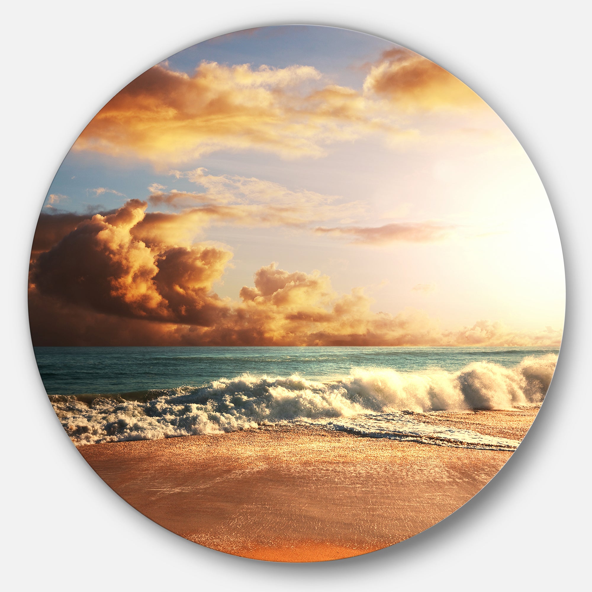 Fast Moving Dark Clouds Over Beach' Beach Metal Circle Wall Art