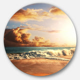 Fast Moving Dark Clouds Over Beach' Beach Metal Circle Wall Art