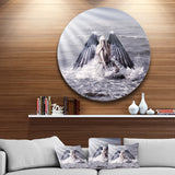 Woman with Dark Angel Wings' Beach Metal Circle Wall Art