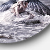Woman with Dark Angel Wings' Beach Metal Circle Wall Art