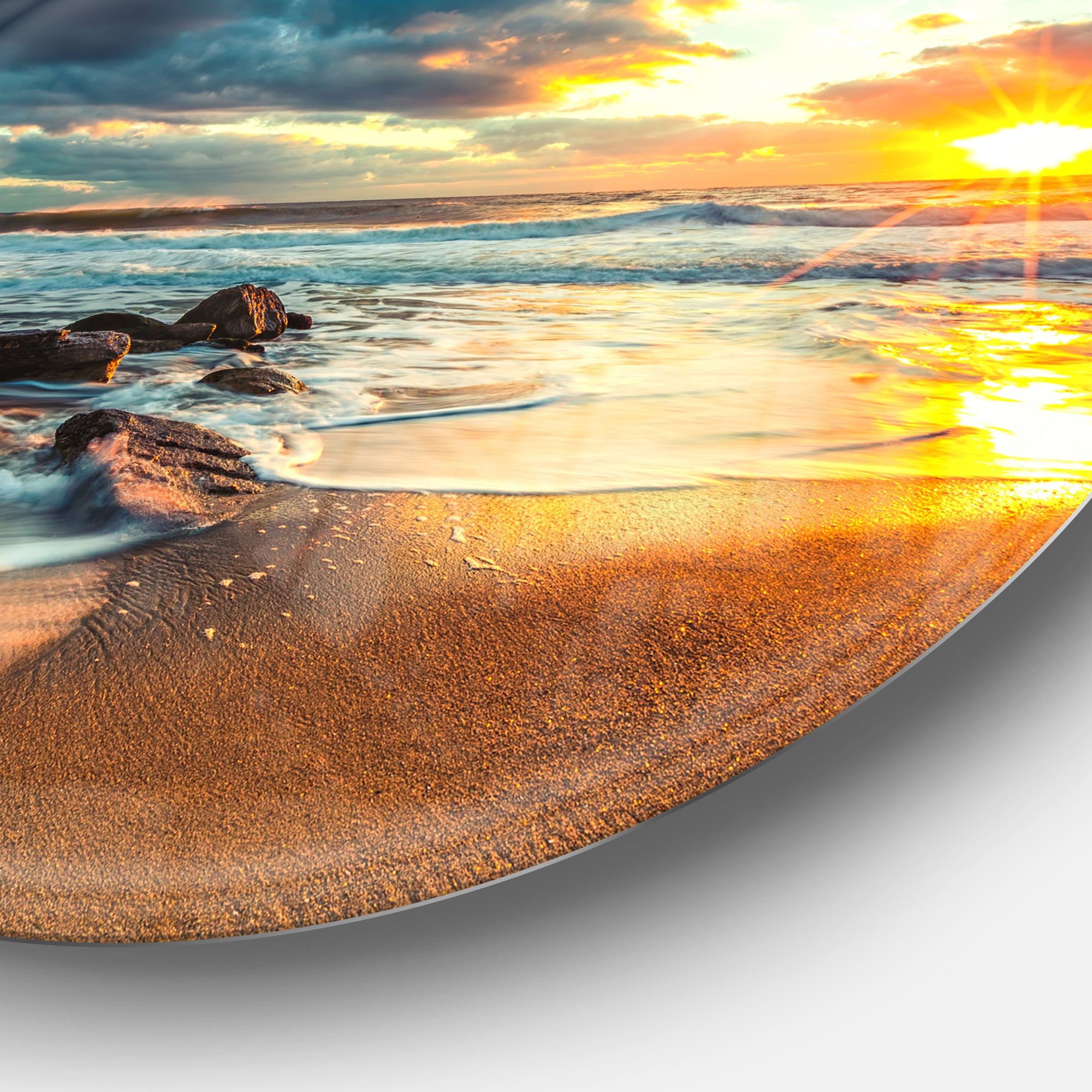Beautiful Cloudscape over the Sea' Beach Metal Circle Wall Art