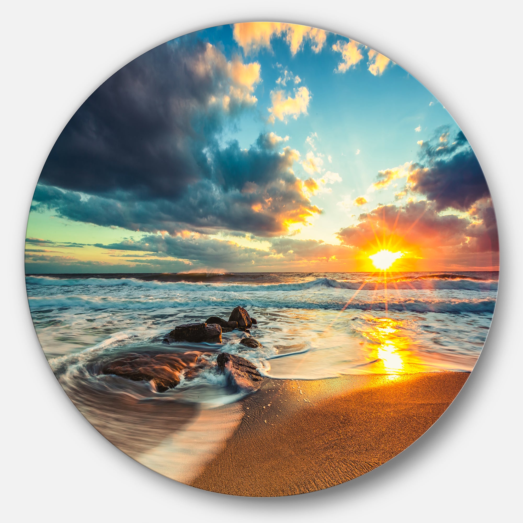 Beautiful Cloudscape over the Sea' Beach Metal Circle Wall Art