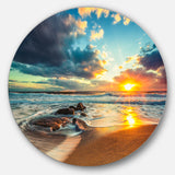 Beautiful Cloudscape over the Sea' Beach Metal Circle Wall Art