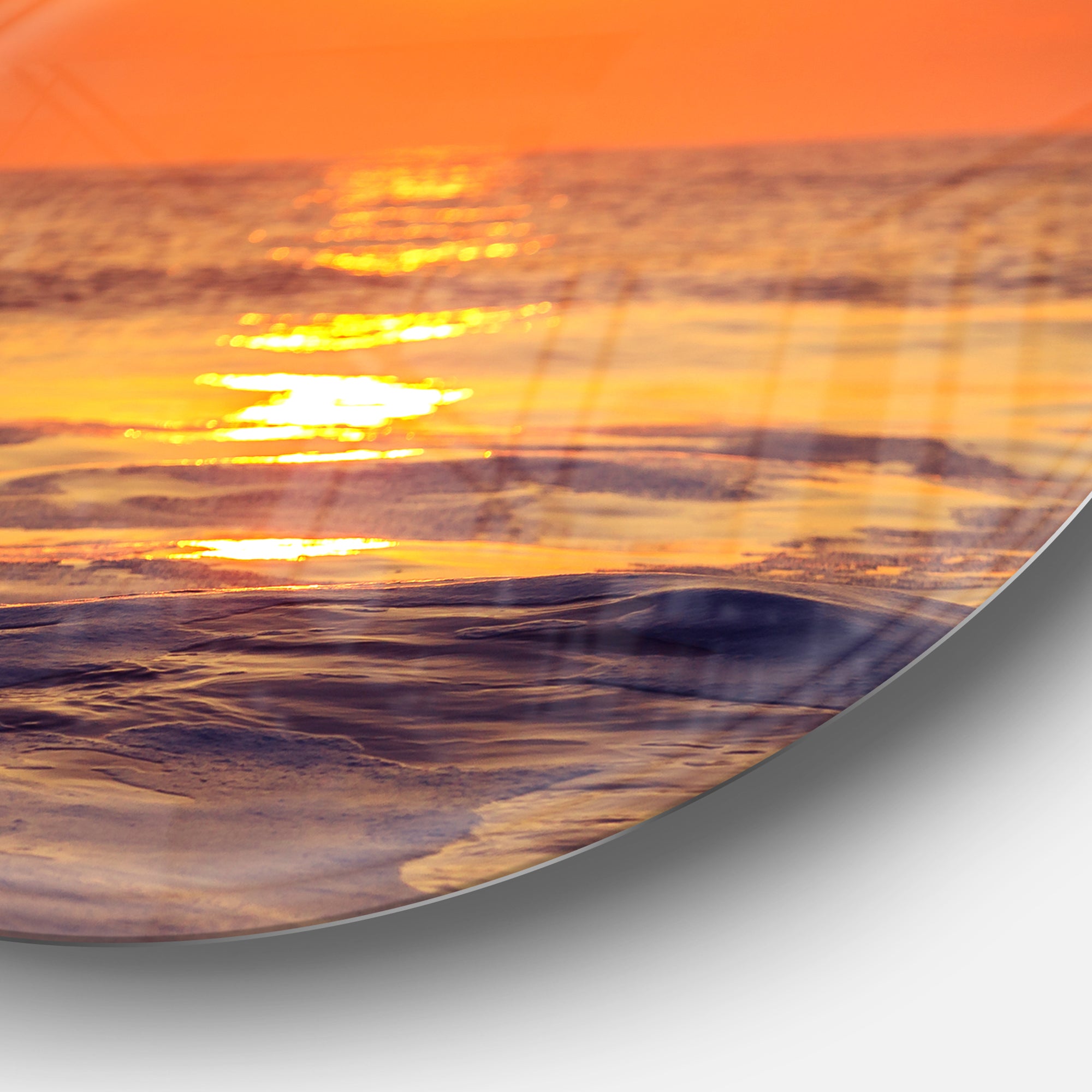 Orange Sunrise and Glittering Waters' Seascape Metal Circle Wall Art