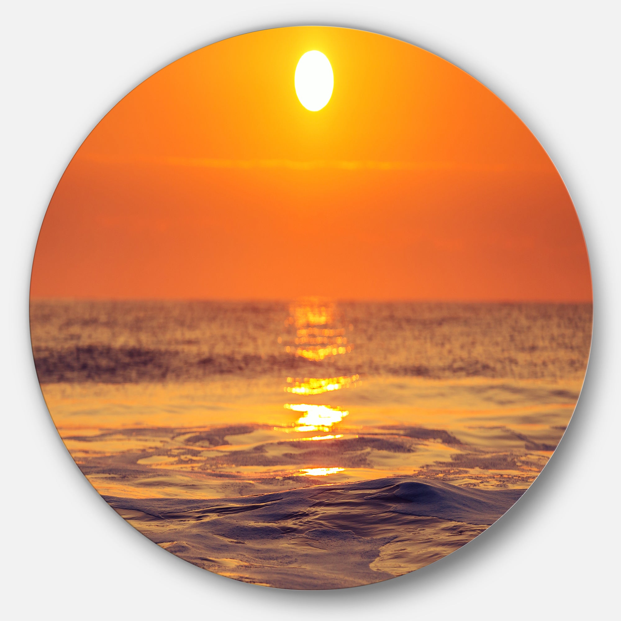 Orange Sunrise and Glittering Waters' Seascape Metal Circle Wall Art