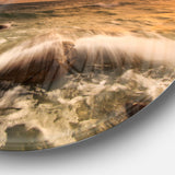 Rushing Ocean Waves into Rocks' Seascape Metal Circle Wall Art