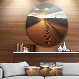 Hiking Path in Desert at Sunset' Landscape Metal Circle Wall Art