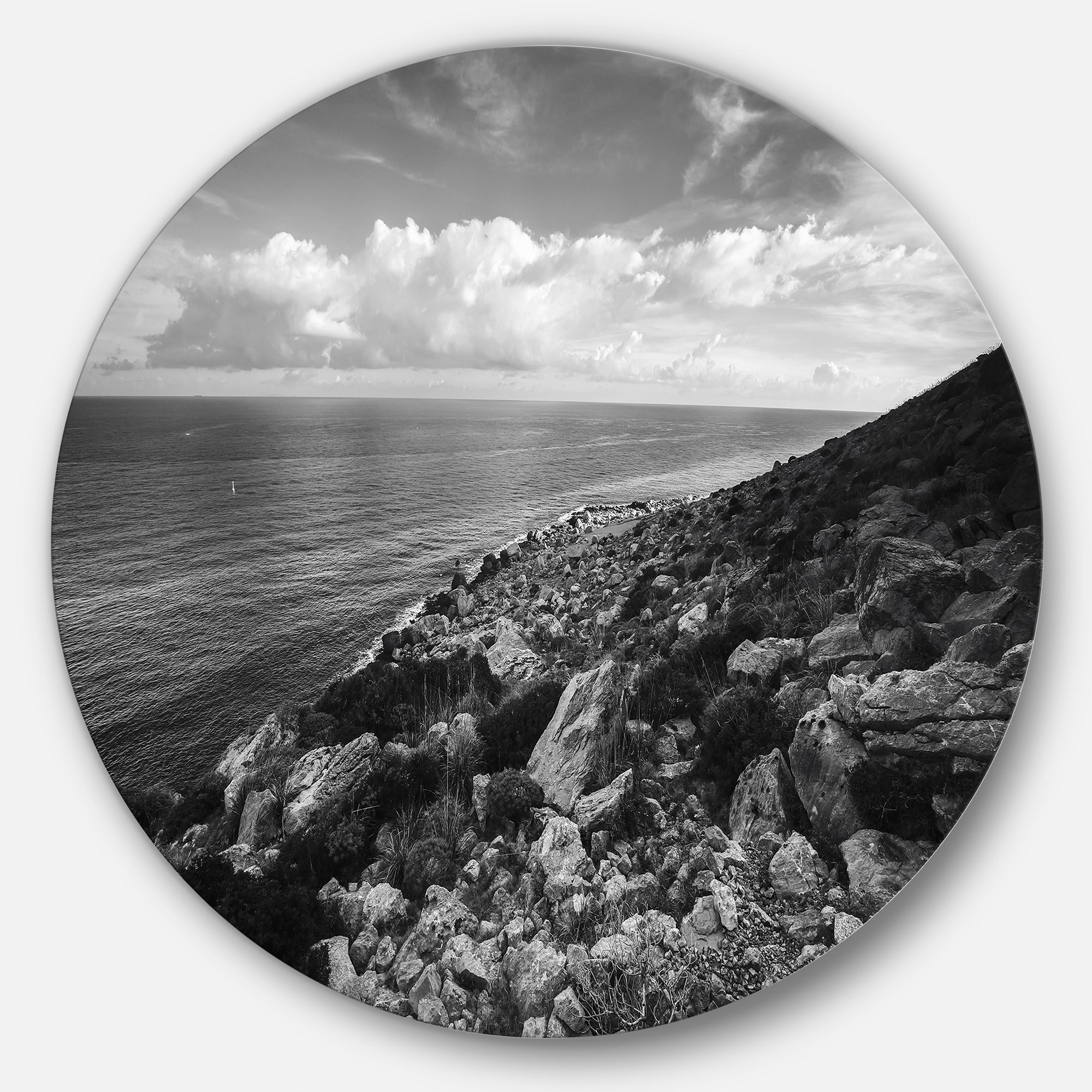 Sunrise over Sicily Black and White' Beach Photo Metal Circle Wall Art