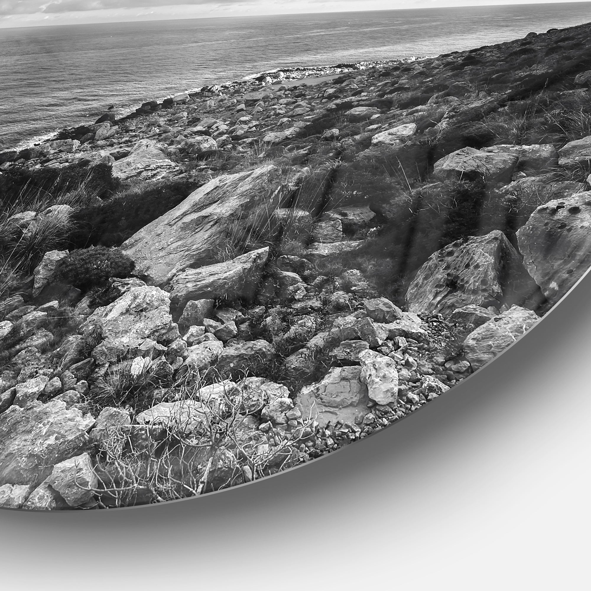 Sunrise over Sicily Black and White' Beach Photo Metal Circle Wall Art
