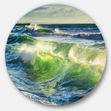 Sunrise and Shining Waves in Ocean' Beach Photo Metal Circle Wall Art