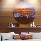 Orange Tinged Sea Waters at Sunset' Beach Photo Metal Circle Wall Art