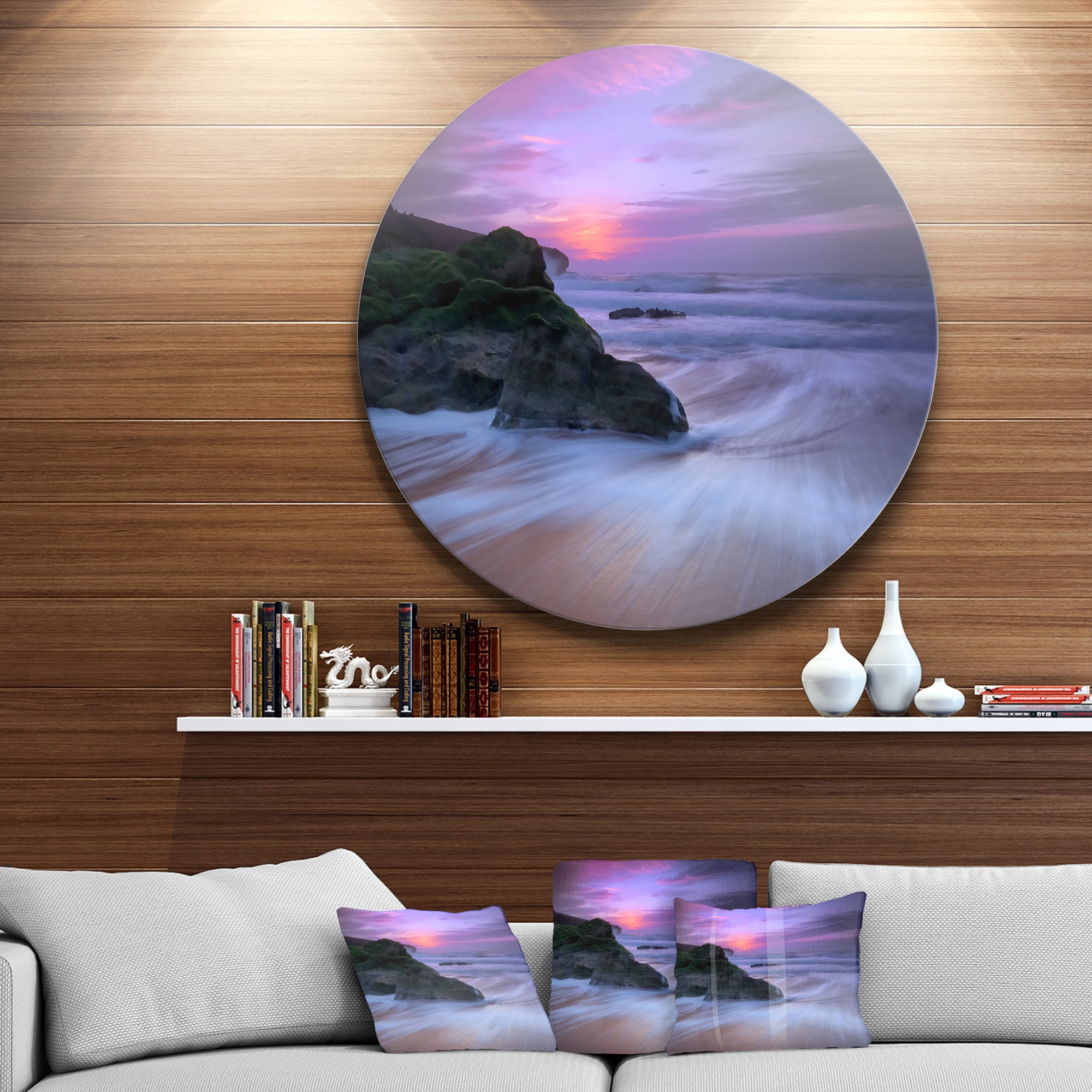 Slow Motion Waves on Winch Beach' Seashore Metal Circle Wall Art