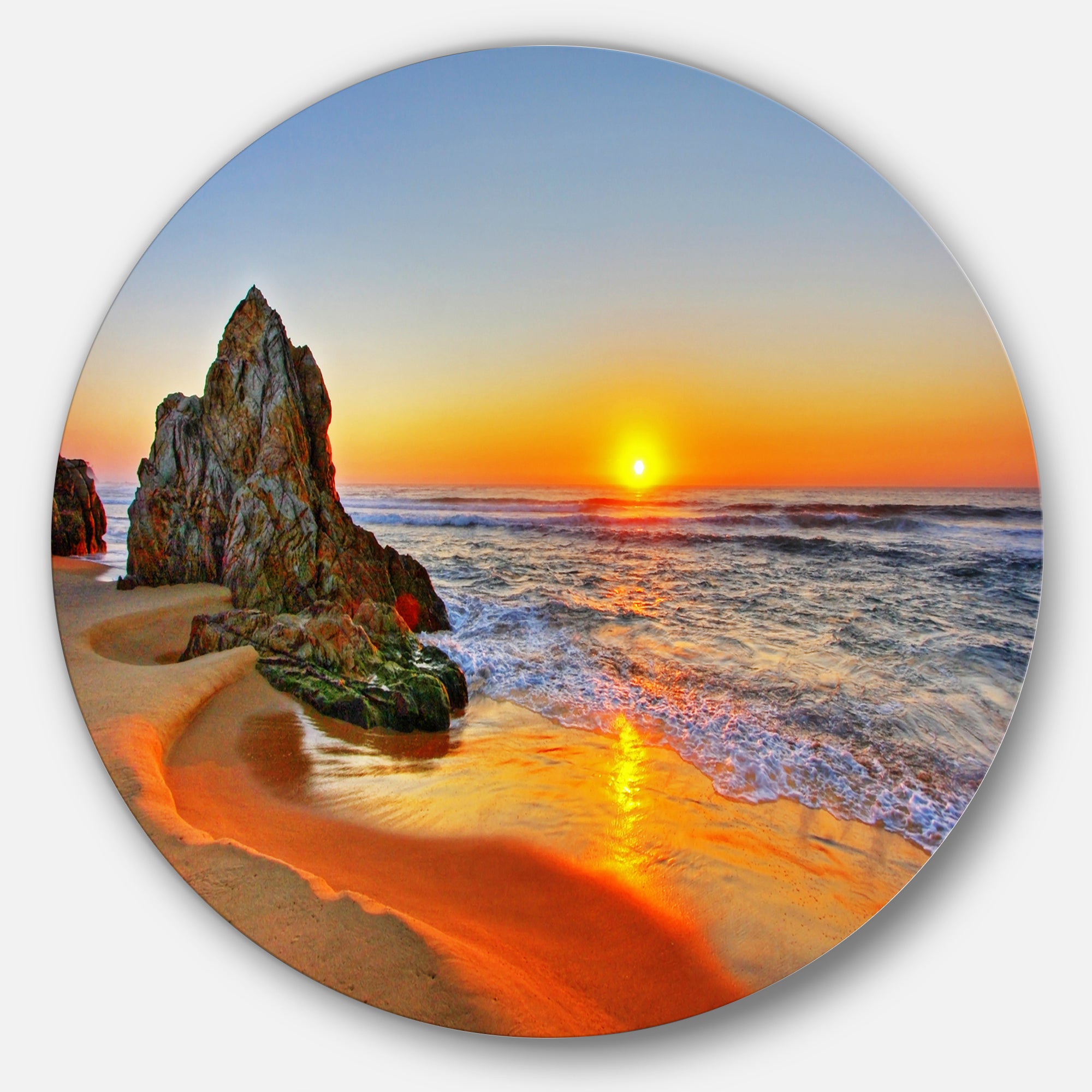 Beautiful Sunrise by Beach in Tathra' Seashore Metal Circle Wall Art