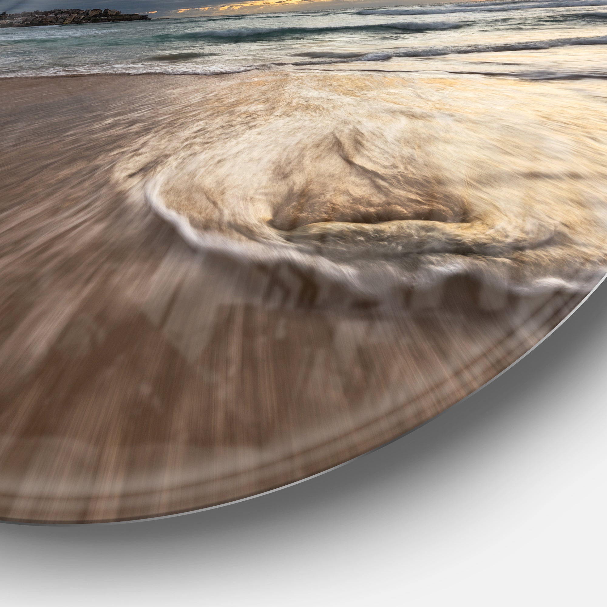 Morning with Playful Surf and Pleasant Sky' Seashore Metal Circle Wall Art