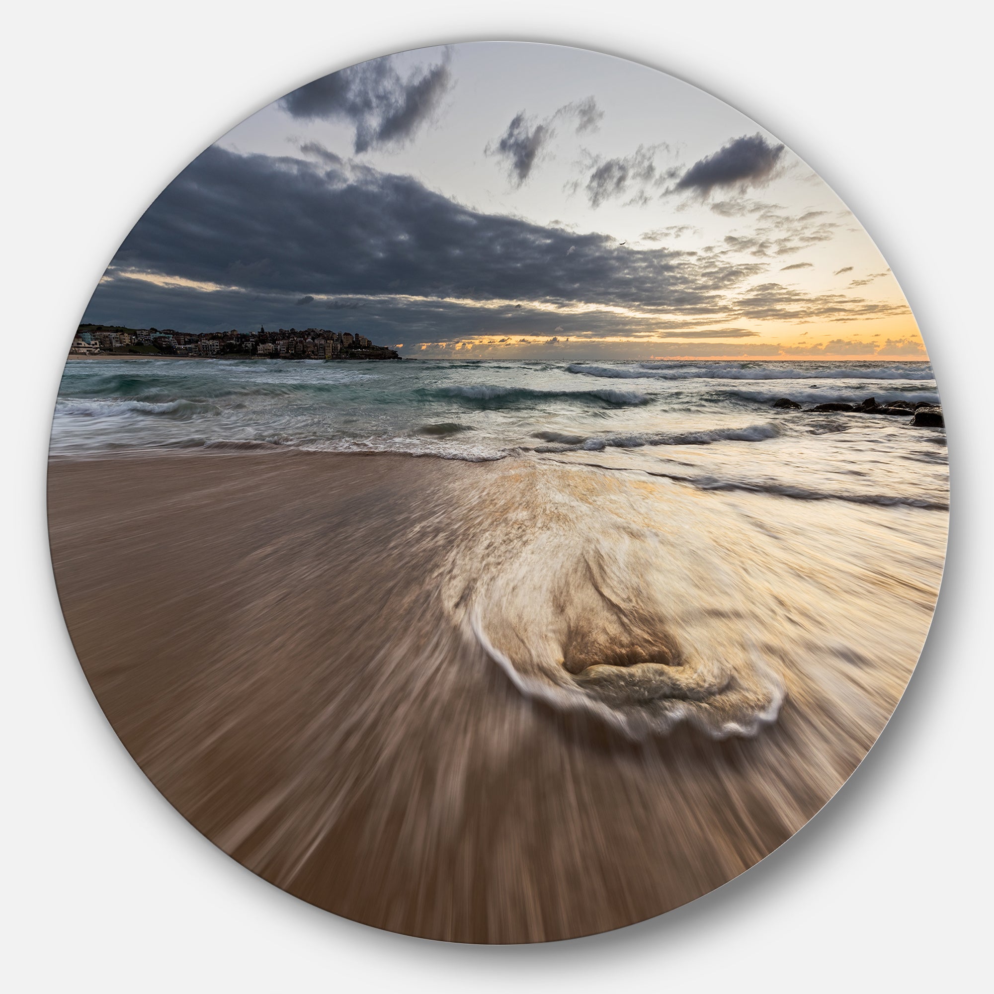 Morning with Playful Surf and Pleasant Sky' Seashore Metal Circle Wall Art