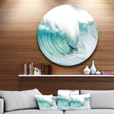 Massive Blue Waves Breaking Beach' Seashore Metal Circle Wall Art