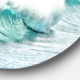 Massive Blue Waves Breaking Beach' Seashore Metal Circle Wall Art