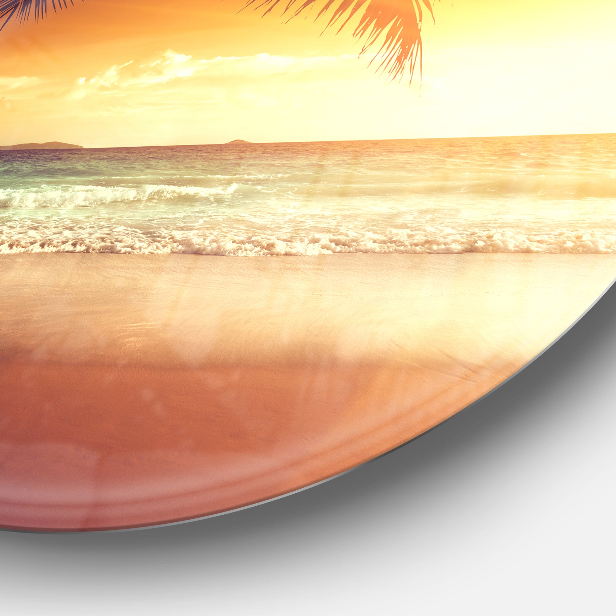 Palm Leaves on Caribbean Seashore' Seashore Metal Circle Wall Art