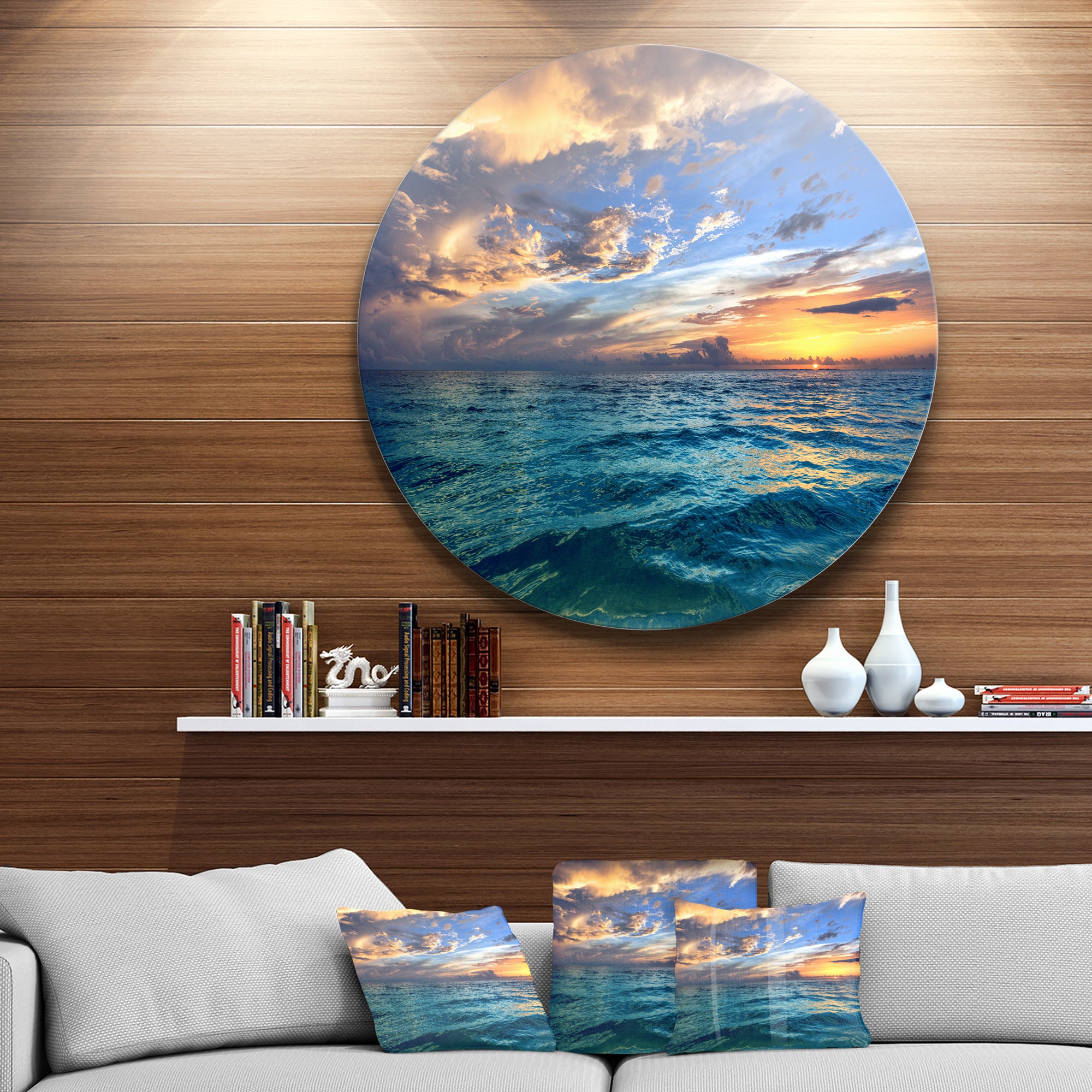 Exotic Tropical Beach at Sunset' Seashore Metal Circle Wall Art