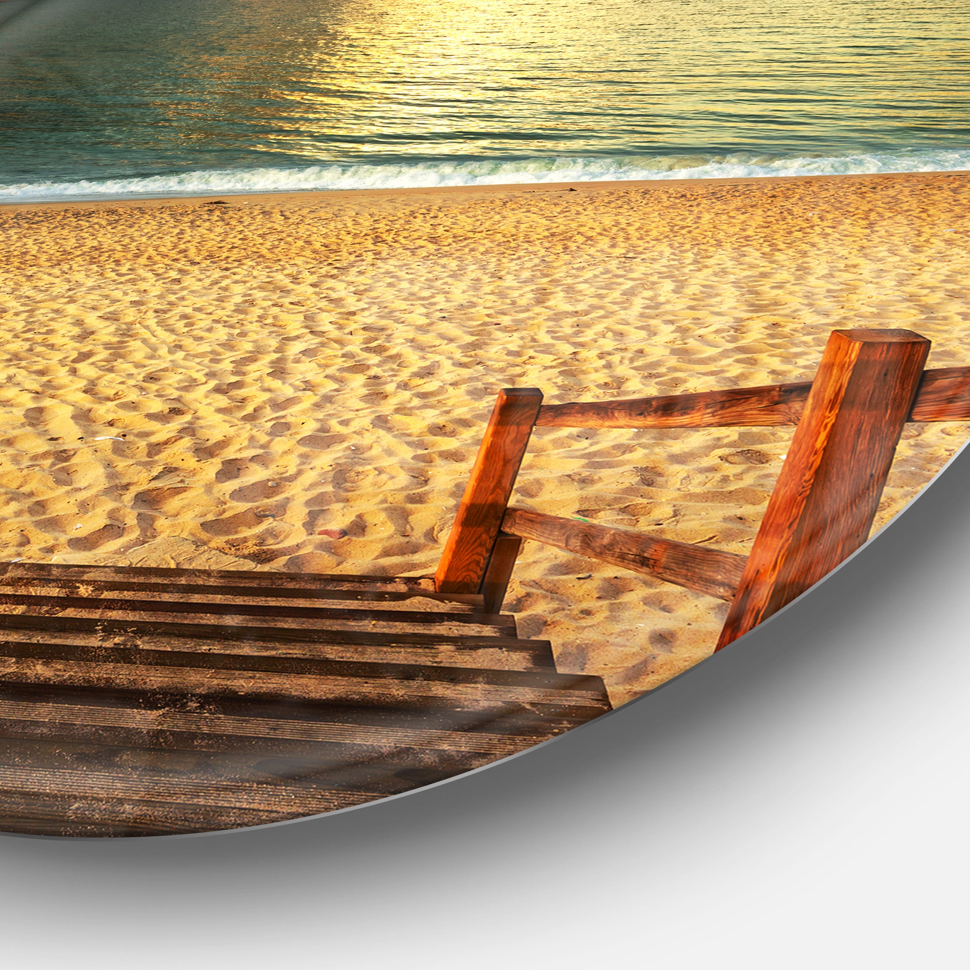 Boardwalk Stair into Sandy Beach' Bridge Metal Circle Wall Art