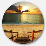 Boardwalk Stair into Sandy Beach' Bridge Metal Circle Wall Art